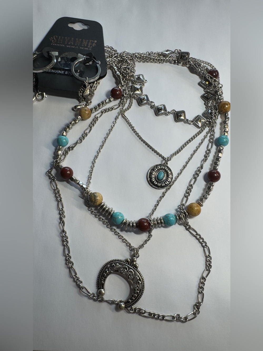 Shyanne Multi-Strand Boho Necklace with Turquoise, Brown & Tan Beads